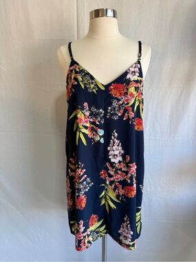 Cotton On Navy Floral Slip Dress with Bright Floral Accents
